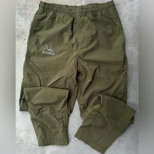 Army Green streetwear Re’verse designer stretchy draw string waist nylon pants